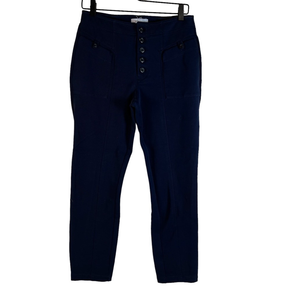 Anthropologie Womens Cropped Pants Blue Mid Rise Button Fly Stretch Pockets 8